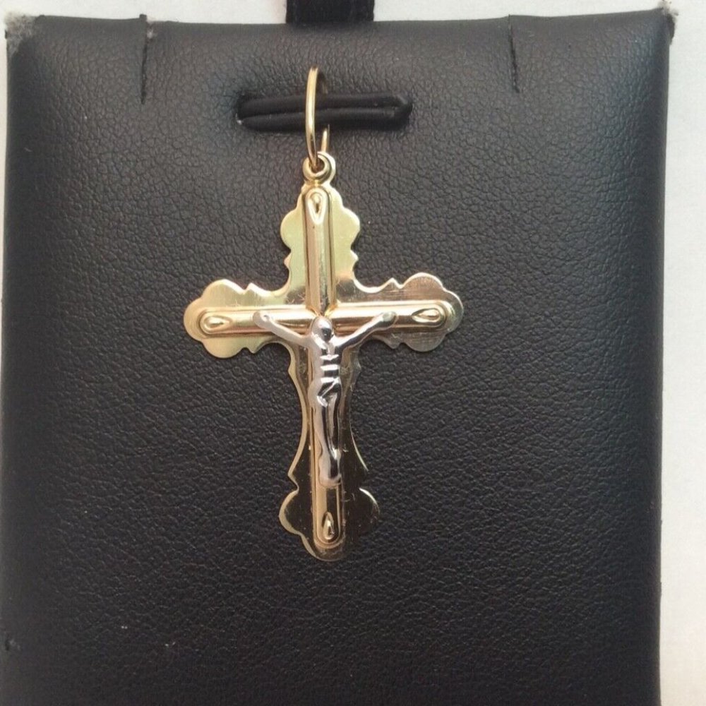 14K Yellow Real Gold  Cross Crucifix Pendant 1.90 grams Jesus 1 3/4 " long